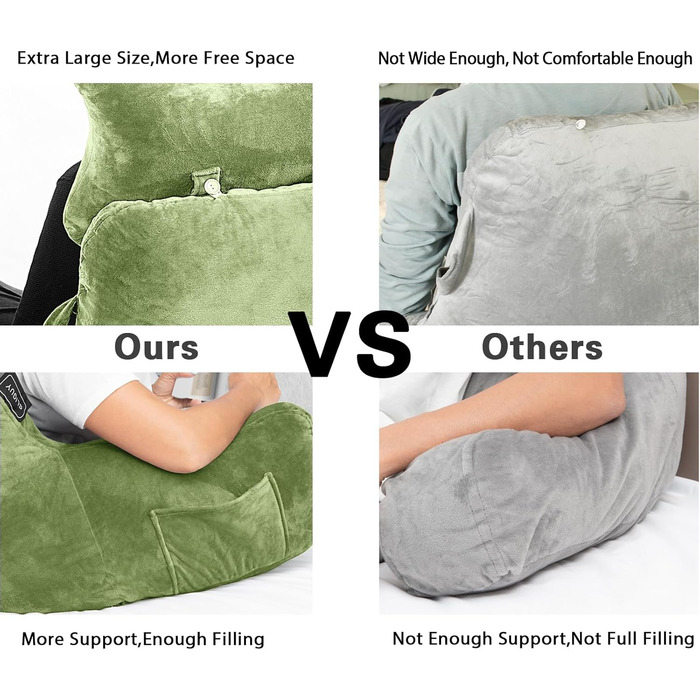 Підлогове крісло-мішок для читання в ліжку, диван для дорослих, подушка для спини з кишенею, крісло для ліжка, читання, перегляду телевізора, ігор (зелене)