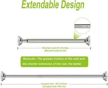 Телескопічна штанга з нержавіючої сталі GQC 2 шт. 65-100 см, штора для душу без свердління, регулюється поворотом