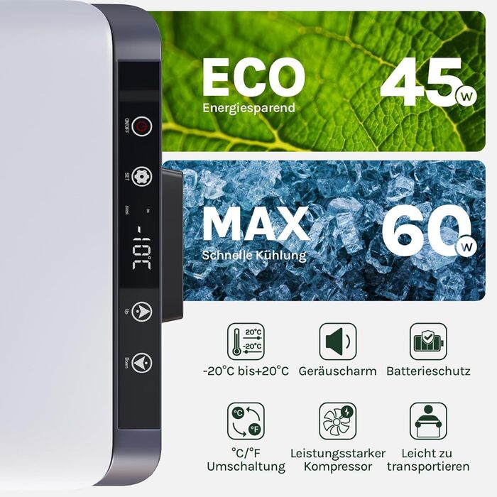 Автомобільний холодильник WOLTU 30л, електричний 12/230V, двозонний, для авто, пляжу, пікніка - білий + адаптер