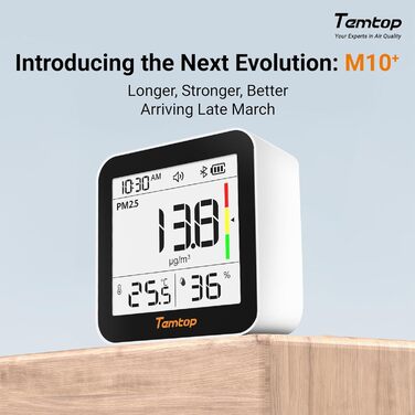 Temtop C10-2ND Монітор CO2 з Bluetooth та App, вимірювання температури та вологості, для дому та офісу