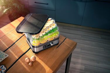 Електричний дегідратор Lehmann для сушіння продуктів з нержавіючої сталі, 450W, 5 рівнів, регулювання температури 35-70°C, для фруктів, грибів, м'яса, трав, без BPA