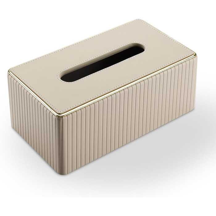 Склянка для серветок KINGFOM з золотим краєм, з PU шкіри, для вітальні, ванної кімнати та офісу (Бежева, прямокутна)