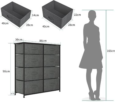 Комод з 8 шухлядами, тканина, сталевий каркас, темно-сірий, для спальні та вітальні