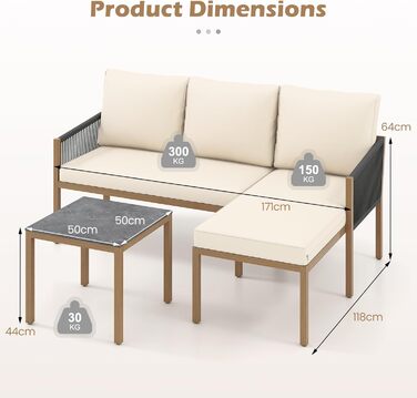 Садовий набір меблів з ротангу COSTWAY: Лаунж-комплект з столом та подушками для саду, балкону, тераси (Бежевий)