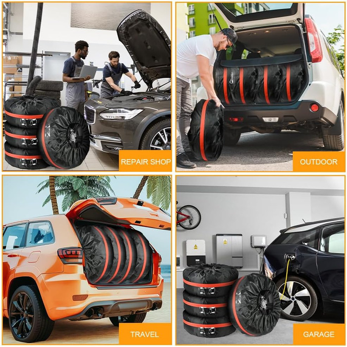 Набір чохлів для шин 4 шт., захисні чохли для шин 13-18 дюймів, з ручкою, для зберігання зимових та літніх шин. Розмір S (діаметр 66 см)