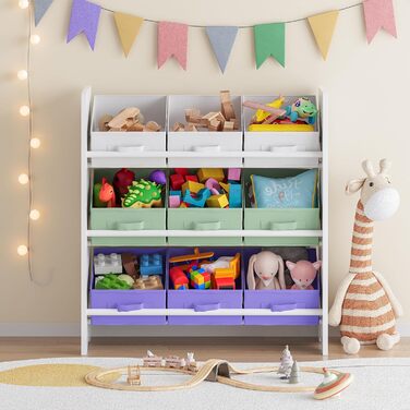 Полиця для дитячої кімнати en.casa Boiro з 9 коробками для іграшок, 60 x 62 x 30 см, Aqua Dream-Motiv