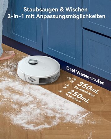 Робот-пилосос Proscenic Q8 з функцією миття 4200Pa, 200хв, для підлоги та килима, з лазерною навігацією та керуванням через додаток, сумісний з Alexa, Siri, IFTTT, для видалення шерсті тварин, білий