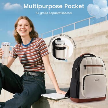 LOVEVOOK Рюкзак для жінок, водонепроникний шкільний рюкзак для підлітків, легка сумка-мішок з відділенням для ноутбука (17,3 дюйми), для вчителів, школи, університету, офісу, роботи (бежевий+коричневий+чорний)