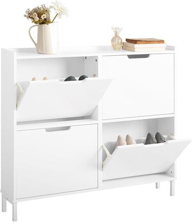 Шафа для взуття SoBuy FSR100-W з 4 дверцятами, 8 полицями, 100x91x19 см, біла