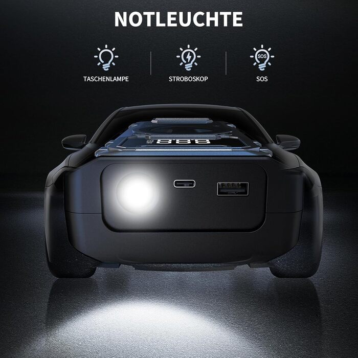 Powerbank-пусковий пристрій Acmount 6000A для авто: 12V, USB, LCD-дисплей (срібний)