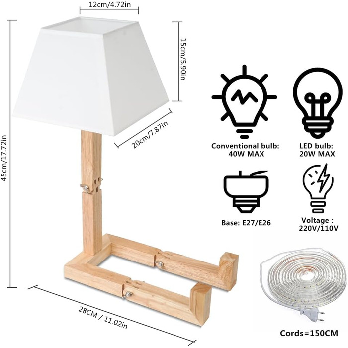 Робот настільний світильник, з можливістю затемнення, дерев'яний, E27, тканинний абажур, для дитячої кімнати/офісу