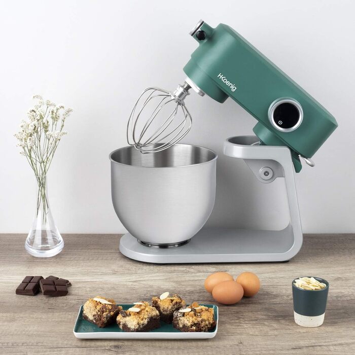 Кухонна машина H.Koenig KM124: професійна, 5 л, з нержавіючої сталі, 800 Вт, 8 швидкостей (зелена)