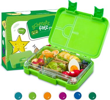 Коробка для сніданку SCHMATZFATZ Junior для дітей з відділеннями / коробка для сніданку без бісфенолу А для дітей / коробка для Бенто для дітей / Коробка для хліба / коробка для закусок / ідеально підходить для школи, дитячого садка і подорожей (зелений)