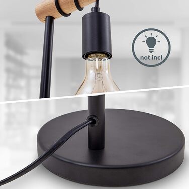 Б. к. світло-вінтажна настільна лампа чорного кольору-ретро лампа-промислова лампа без світлодіодів - Дерев'яна лампа E27 в чорному корпусі з деревом