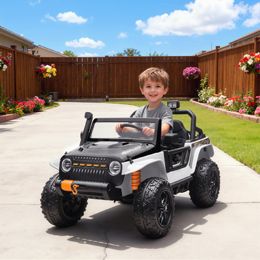 Електромобіль для дітей, 12V акумулятор, з сидінням для батьків та дитини, дистанційне керування, музика, гудок, світлодіодні вогні, вік 3-8 років, білий