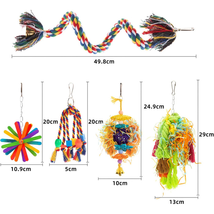 Іграшки для птахів KGMCARE для птахів 6 шт. , іграшки для жування папуг, аксесуари для кліток для маленьких середніх папуг, Кореллі, зяблики для папуг (5 упаковок)