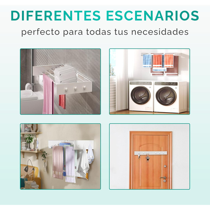 Настінний сушильник для білизни JUPPLIES, висувний, 120 см – розкладний, для дому та вулиці, з алюмінію, 30 кг, білий (з вішалками)