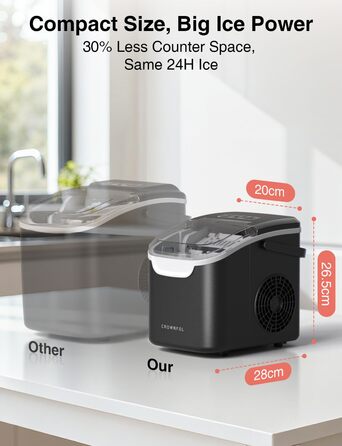 Crownful Машина для льоду портативна (Чорна) - Швидке виробництво льоду для дому та офісу