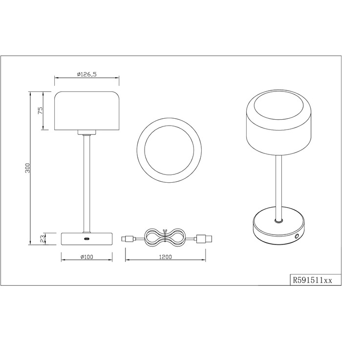 Освітлення LED настільна лампа Julien, батарея, USB-C, сенсорний затемнення, Ø12см, H30см, метал, 1.5 Вт, полірована латунь