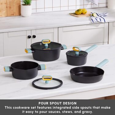 Набір кухонного посуду Karaca Fancy 7 предметів з кераміки з кришкою з скла, антипригарне покриття SwissCrystal без PFAS, включає каструлю, каструлі з кришками та сковороду