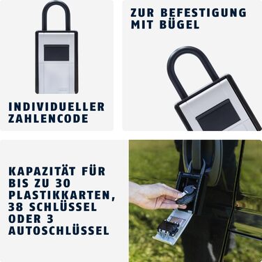 ABUS KeyGarage 797 LED - ключова скринька з замком для кріплення - з підсвічуванням цифр - для ключів та дрібних цінних речей - чорно-срібна (Big)