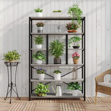 Стильна полиця-стеллаж LVB з 6 рівнями для вітальні, робочого кабінету, кухні, 180 см (світло-сіра ельха)