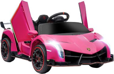 Дитячий електромобіль HOMCOM Lamborghini Veneno 12V з Bluetooth, музикою, пультом ДУ, для дітей 3-6 років, рожевий