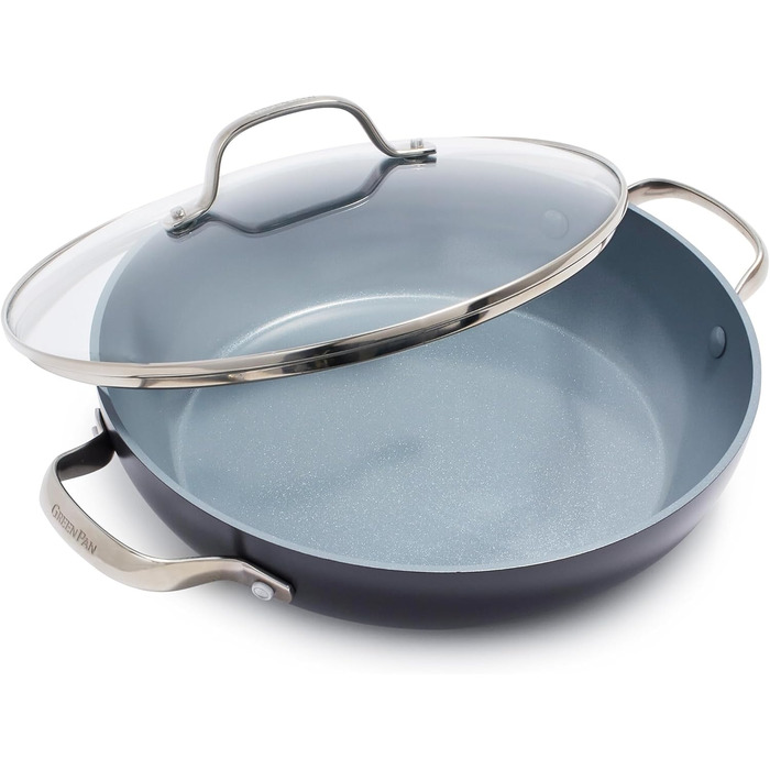 Сковорода GreenPan Valencia Pro з антипригарним покриттям Harteloxierte, 20 см та 26 см, не містить PFAS, нержавіюча сталь, індукція, придатна для миття в посудомийній машині та духовці, сірий колір