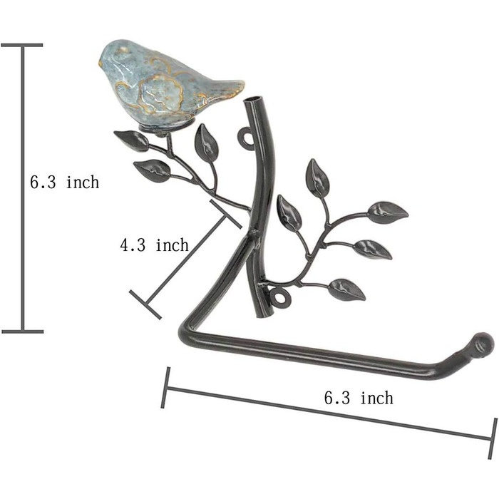 Металевий тримач для туалетного паперу Owlgift з керамічною пташкою, настінний, для ванної кімнати, (чорний, один розмір)