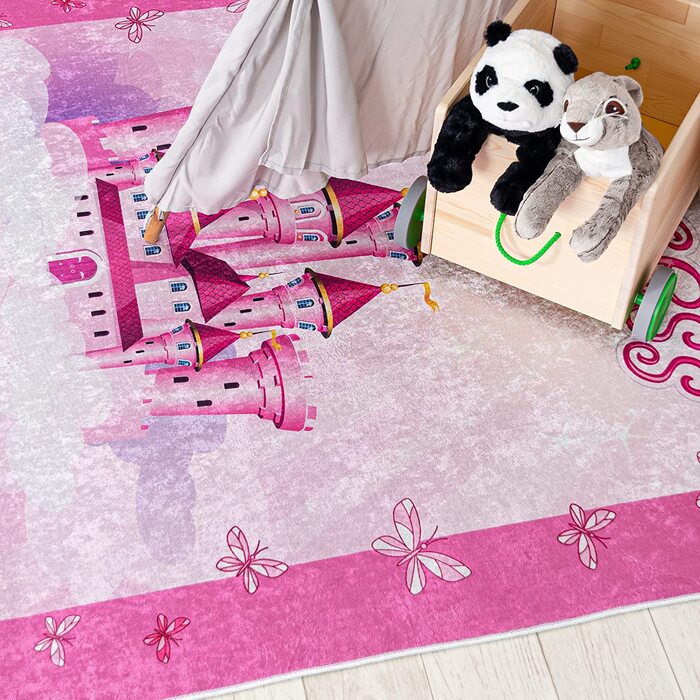 Килимок для дитячої кімнати в Мазовії нековзний - можна прати при температурі до 30 градусів-Дитячий килим з коротким ворсом для балерини килим для дитячої кімнати-килими EKO-TEX для дівчаток рожевий рожевий (80 х 150 см, рожевий рожевий / 38890)