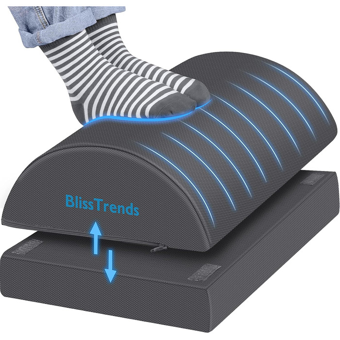 Підставка для ніг під стіл BlissTrends - зручна, з регулюванням висоти, для офісу, дому та авто (Сірий, X-Large)