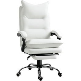 Крісло офісне Vinsetto ергономічне з підніжкою, регулюванням висоти, з підлокітниками, з штучної шкіри, комп'ютерне, біле