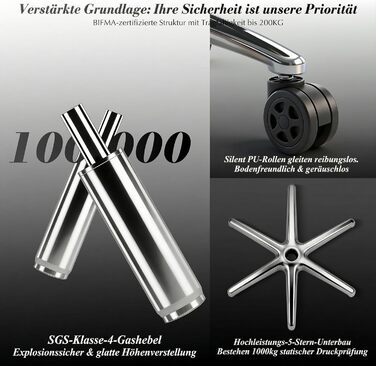 Офісний крісло Efomao XXL 200 кг з підставкою для ніг, сіре. Крісло для керівника з екошкіри, висока спинка, регульовані підлокітники, підтримка попереку для дому та офісу.