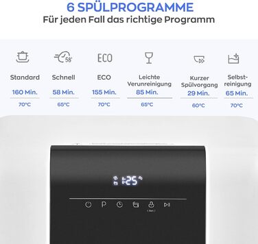 Портативна міні-мийка посуду HEINRICH'S: компактна, 6л, для дому, офісу, кемпінгу, 6 програм