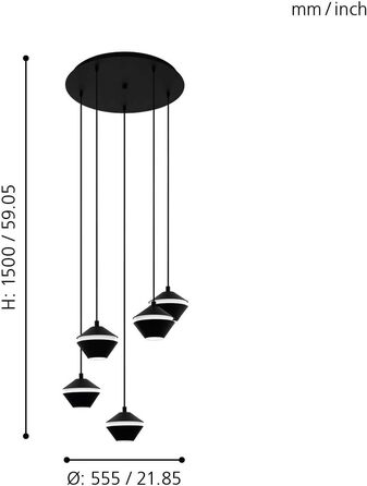 Підвісний світильник EGLO Perpigo, підвісний світильник на 5 полум'я, підвісний світильник зі сталі чорного кольору, лампа для обіднього столу, світильник для вітальні з цоколем GU10, Ø 55,5 см Підвісний світильник 5 полум'я