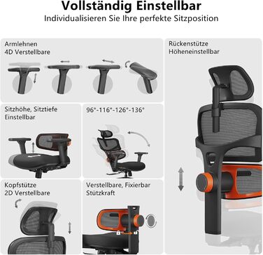 Офісне крісло Newtral NT001: ергономічне, регульована підголівник та підлокітники, 150 кг, чорний