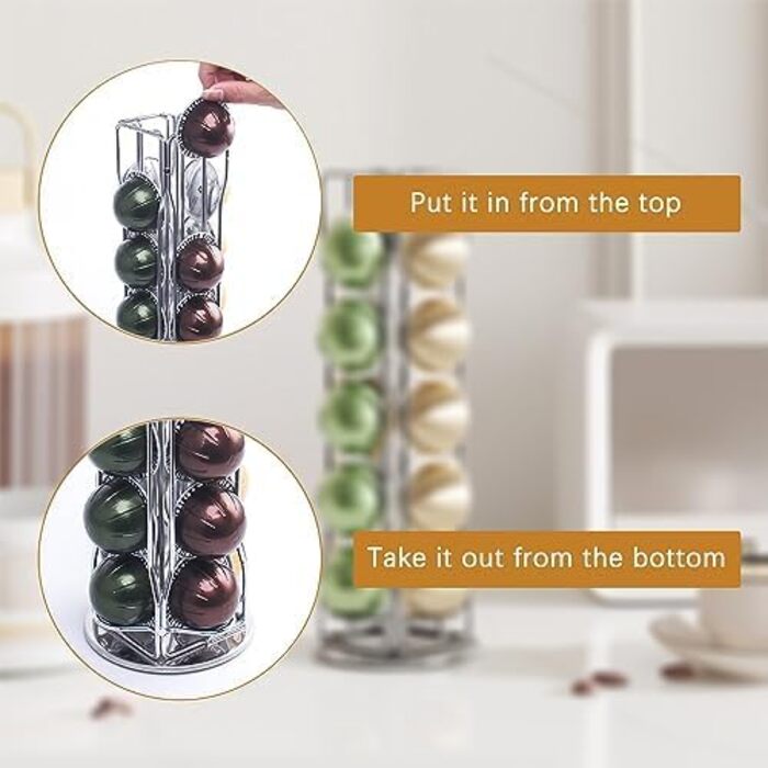 Тримач для капсул Nespresso Vertuo Sevenline – 20 капсул, обертається на 360°, срібний