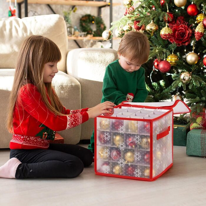 Коробки для зберігання новорічних прикрас (2 шт.), прозорі, з перегородками, 30x30x30 см