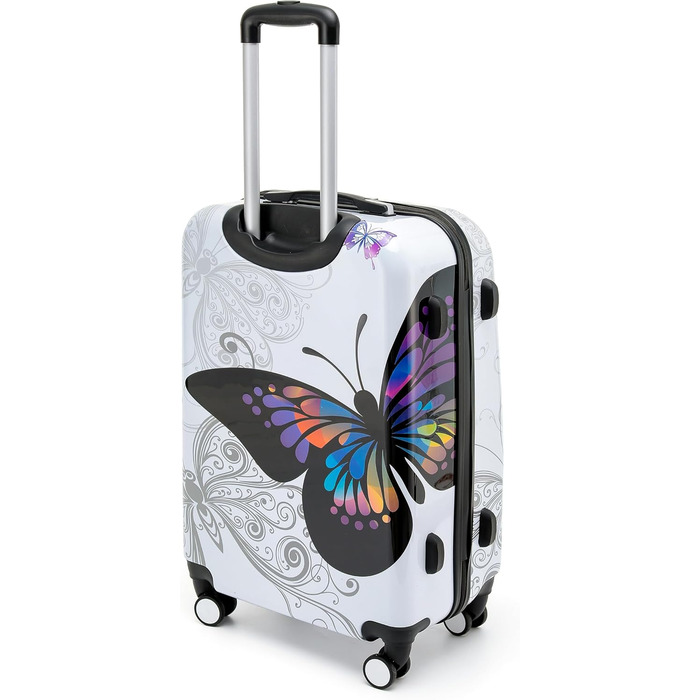 Набір валіз BEIBYE Butterfly 2060 з TSA-замком, 4 предмети: жорсткий дорожній кофр, ручна поклажа та косметичка (L-66см)