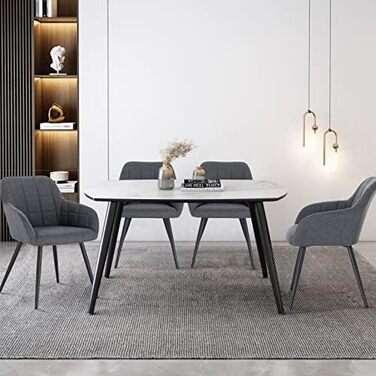 Стільці для обідньої кімнати WOLTU - 8 шт. Сучасні крісла з підлокітниками, з м'якою оббивкою з льону, металевий каркас (Темно-сірий)