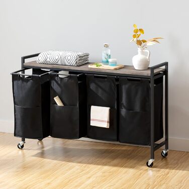 Кошик для білизни HOOBRO з 3 відділеннями, 119 л, з ручками та колесами, білий