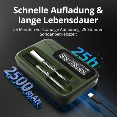 Бездротовий термометр для м'яса з 2 зондами, Bluetooth 5.4, Wi-Fi, LED-дисплей, для приготування BBQ та кулінарії