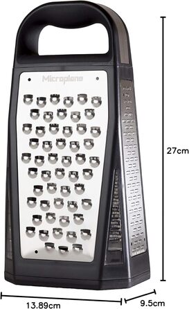 Терка Microplane для овочів та сиру з 5 різними поверхнями (дрібна, велика, дуже велика, двостороння) з нержавіючої сталі - Made in USA, чорний/нержавіюча сталь