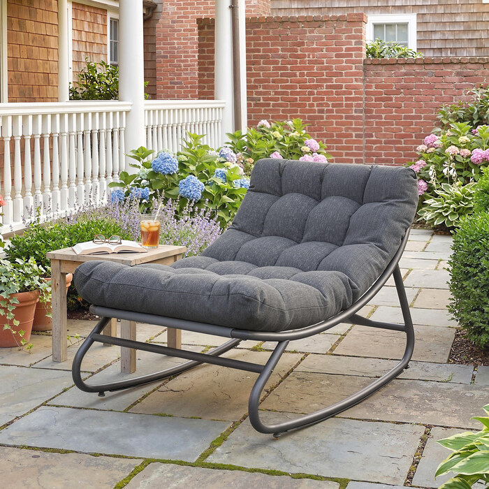 Крісло-гойдалка з широким плетінням та товстою подушкою, 101 x 66 x 63 см, сіре