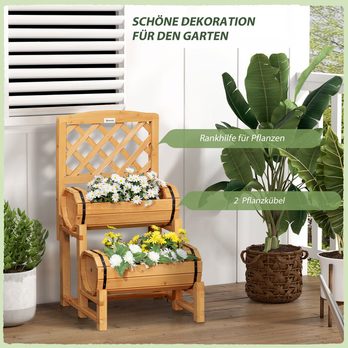 Підвищене грядка в рустикальному стилі, кашпо для рослин, з опорою для ліан, стійке до погодних умов, виготовлене з обробленої масивної деревини.