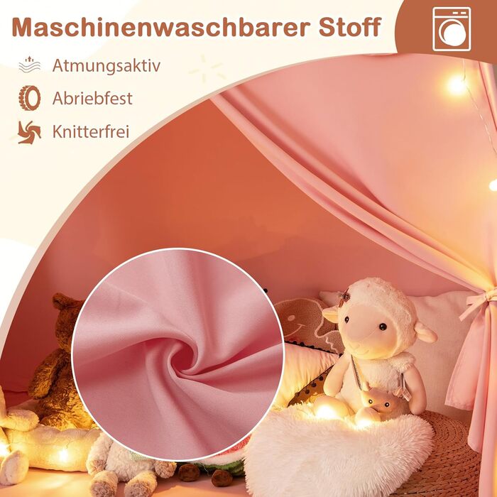 Дитяче намет-ліжко Dreamade 2-в-1 з гірляндою та прапорами, рожевий. Ігровий намет для дітей від 3 років, ігровий будиночок для дитячої кімнати