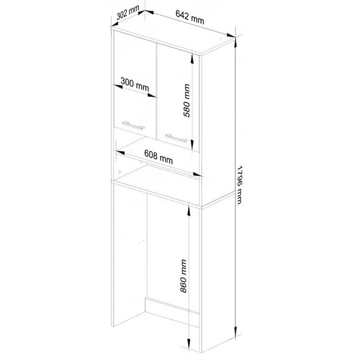 Тумба для пральної машини BDW 180x64x30 см, Пенал для ванної кімнати, білий/сірий (Venga2)