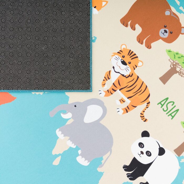 Дитячий килимок, ігровий килимок для дитячої кімнати, Карта світу із зображенням тварин зеленого кольору, Розмір Ø 160 см круглий