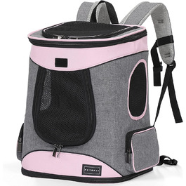 Рюкзак для собак Petsfit, рюкзак для кішок і цуценят, складаний рюкзак для домашніх тварин, зручний для спілкування з домашніми тваринами, з ременем безпеки і застібкою-блискавкою з захистом від відкривання для піших прогулянок і подорожей (сірий рожевий)