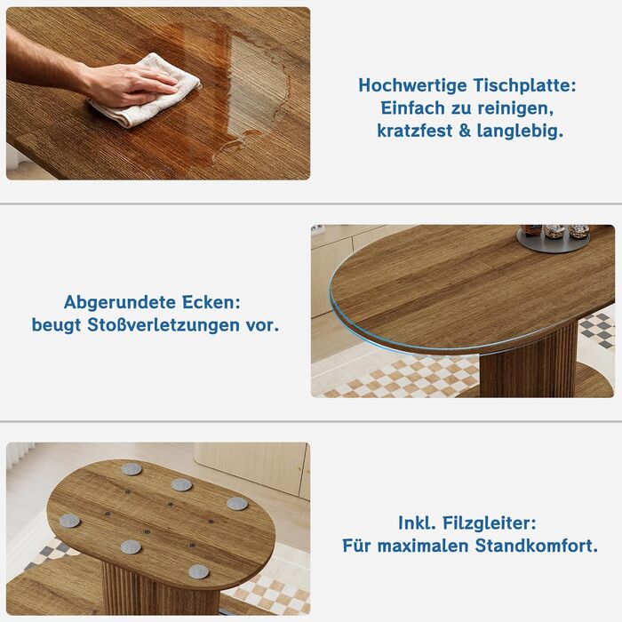 Овальний обідній стіл WAFTING Modern, для 4-6 осіб, 160x90x75 см, з імітацією горіха